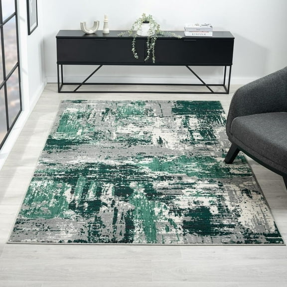 Luxe Weavers Modern Abstract Distressed Green 4x5 Area Rug for Living Rooms and Bedrooms