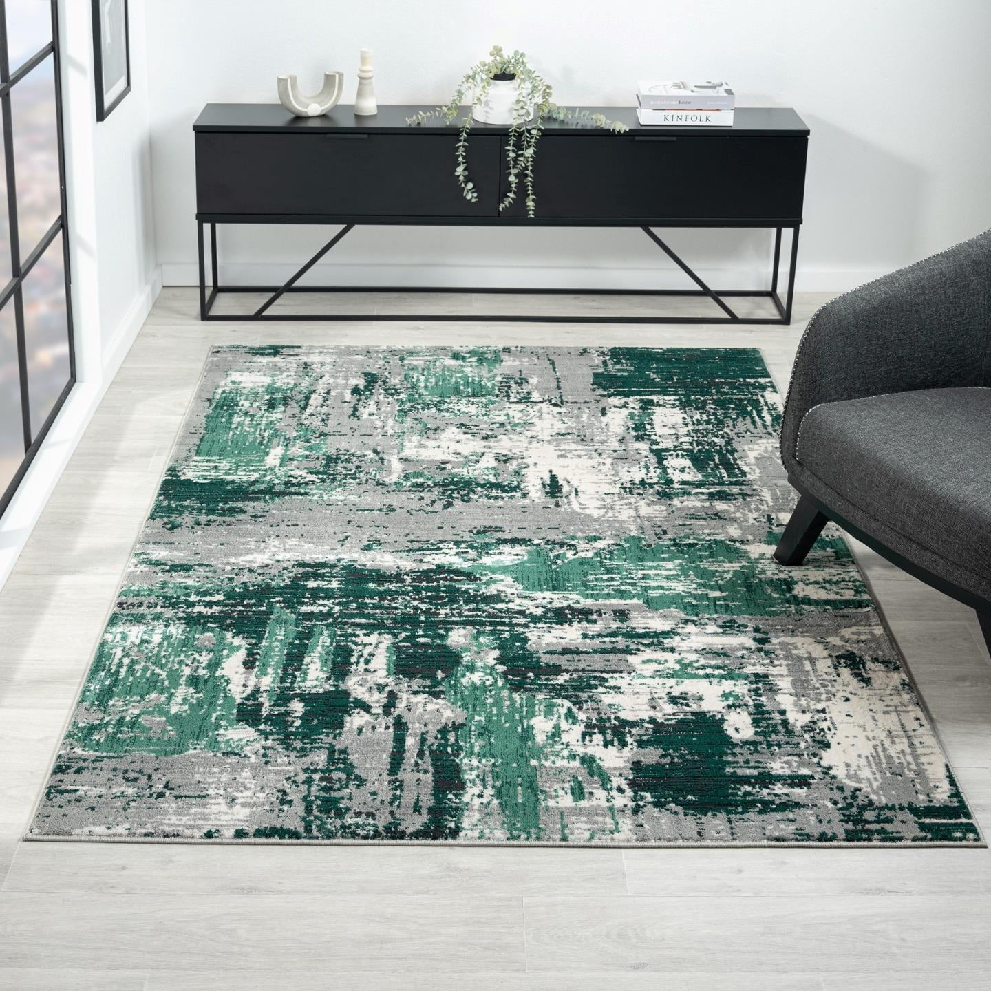 Luxe Weavers Modern Abstract Distressed Green 6x9 Area Rug for Living