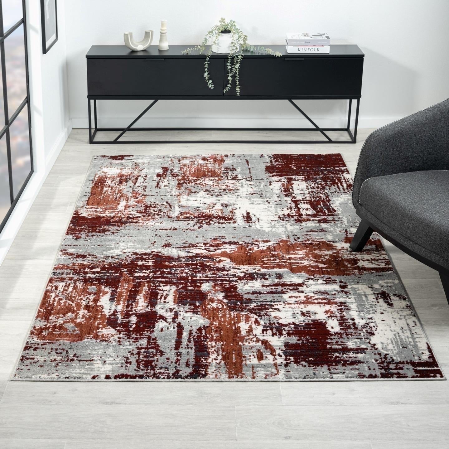 Luxe Weavers Modern Abstract Distressed Red 4x5 Area Rug for Living ...