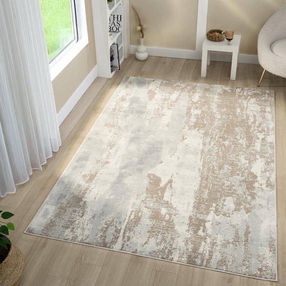 Luxe Weavers Modern Abstract Distressed Taupe 5x7 Area Rug