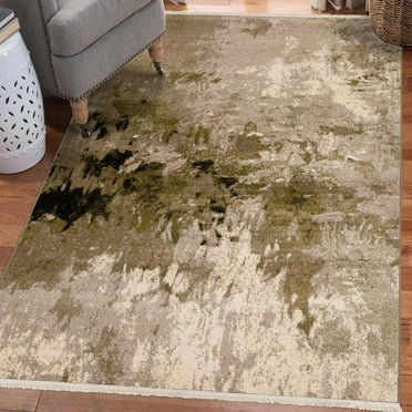 Luxe Weavers Modern Abstract Fringe Green 8x10 Area Rug, Living Room Carpet