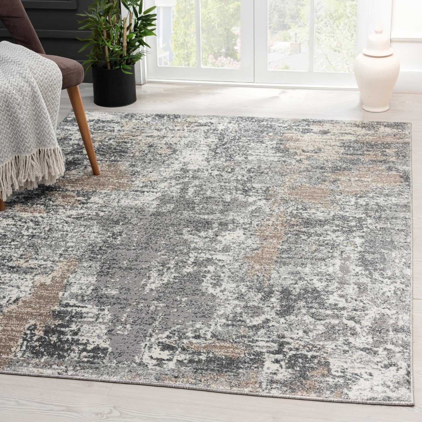 Luxe Weavers Gray Abstract 4x5 Stain-Resistant Area Rug