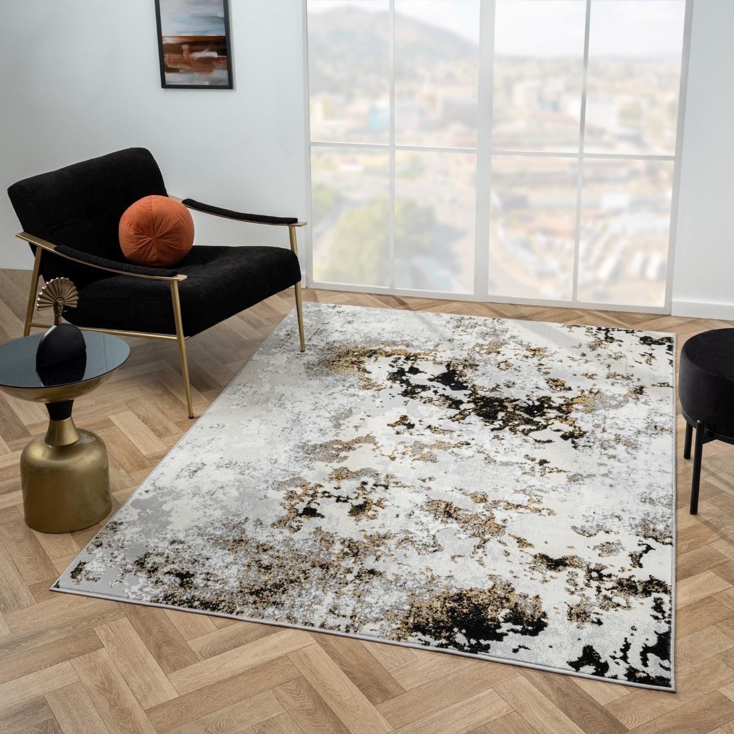 Anthracite Abstract Synthetic 8' x 10' Stain-Resistant Area Rug