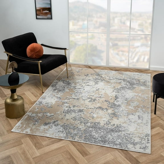Luxe Weavers Modern Abstract High Low Texture, Beige 6x9 Area Rug Stain-Resistant Carpet