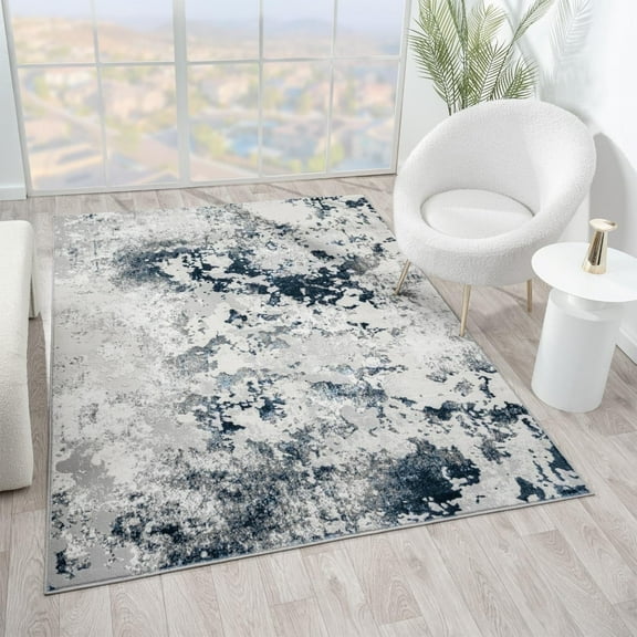 Luxe Weavers Modern Abstract High Low Texture, Blue 8x10 Area Rug Stain-Resistant Carpet