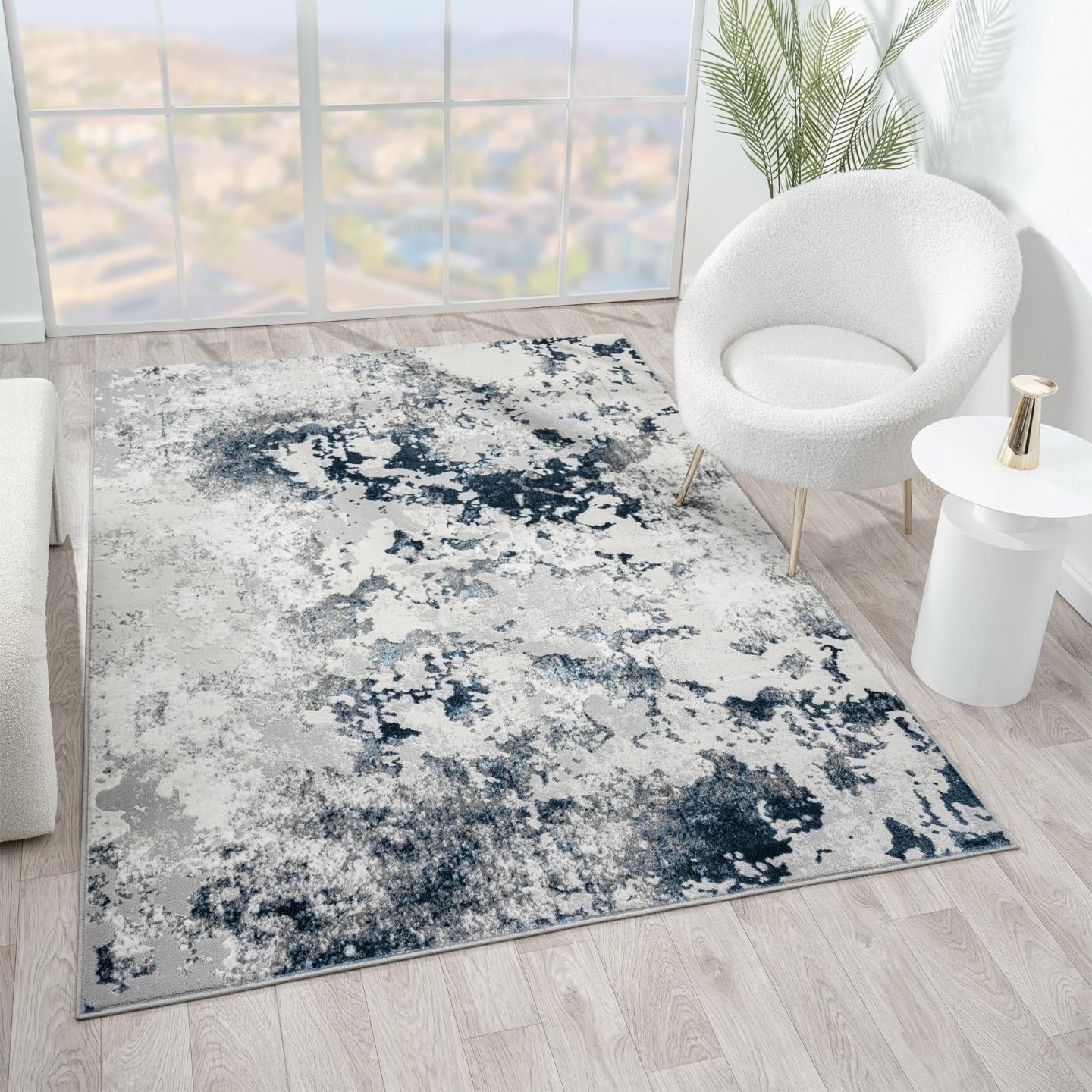 Modern Blue and Gray Abstract Synthetic 8' x 10' Area Rug