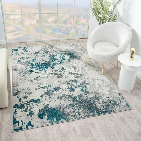 Luxe Weavers Modern Abstract High Low Texture, Turquoise 5x7 Area Rug Stain-Resistant Carpet
