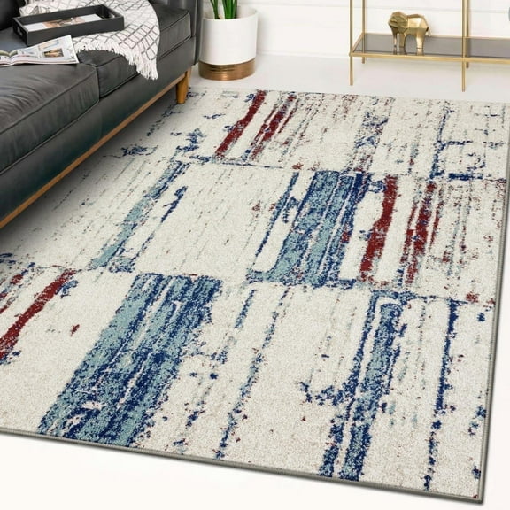 Luxe Weavers Modern Abstract Ivory Multi-Colored 8x10 Area Rug, Machine-Woven Carpet