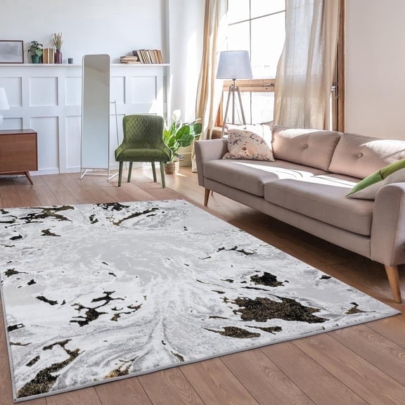 Luxe Weavers Modern Abstract Marble Anthracite Gray 8x10 Area Rug Machine-Made Carpet