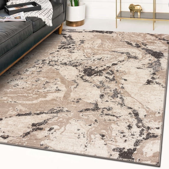 Luxe Weavers Modern Abstract Marble Swirl Beige 5x7 Area Rug, Indoor Carpet