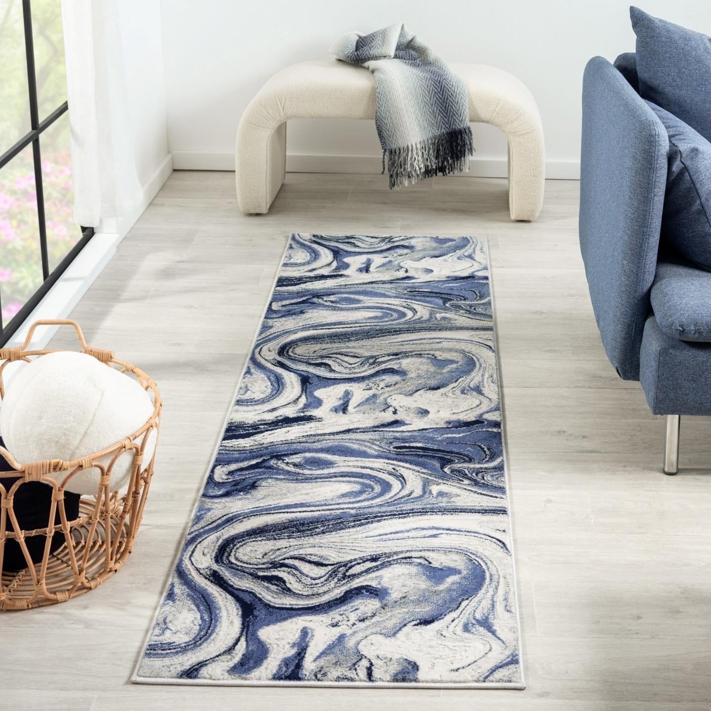 Marble Pattern Area Rugs Luxe Weavers Modern Abstract Marble Swirl Blue 2x7 Area Rug Living Room ...