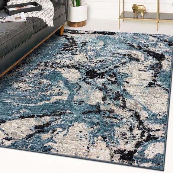 Luxe Weavers Modern Abstract Marble Swirl Blue 6x9 Area Rug, Indoor Carpet