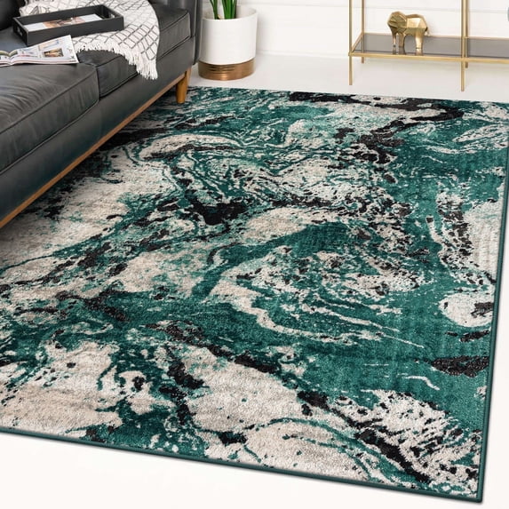 Luxe Weavers Modern Abstract Marble Swirl Green 6x9 Area Rug, Indoor Carpet