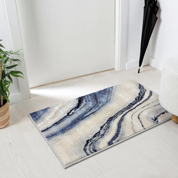 Luxe Weavers Modern Abstract Marbled Blue 2x3 Area Rug, Stain-Resistant Carpet