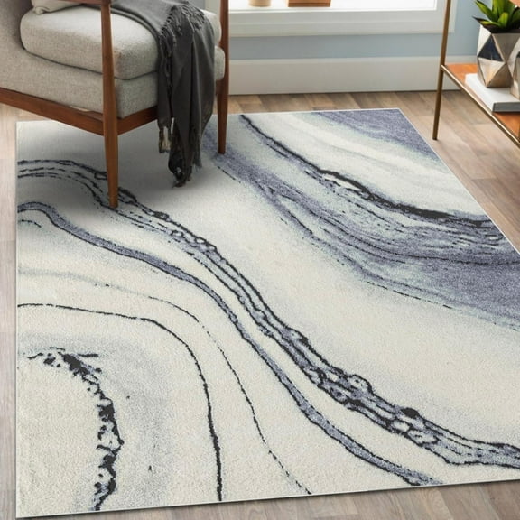 Luxe Weavers Modern Abstract Marbled Blue 6x9 Area Rug, Stain-Resistant Carpet