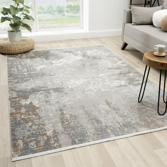Luxe Weavers Modern Abstract Premium Fringe Beige 5x7 Area Rug