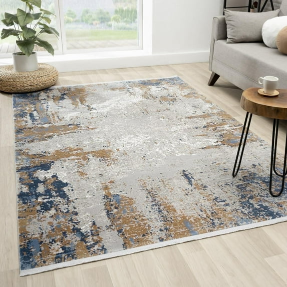 Luxe Weavers Modern Abstract Premium Fringe Blue 5x7 Area Rug