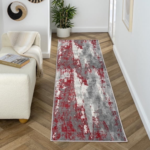 Luxe Weavers Modern Abstract Red Gray 2x7 Area Rug, Stain Resistant Carpet