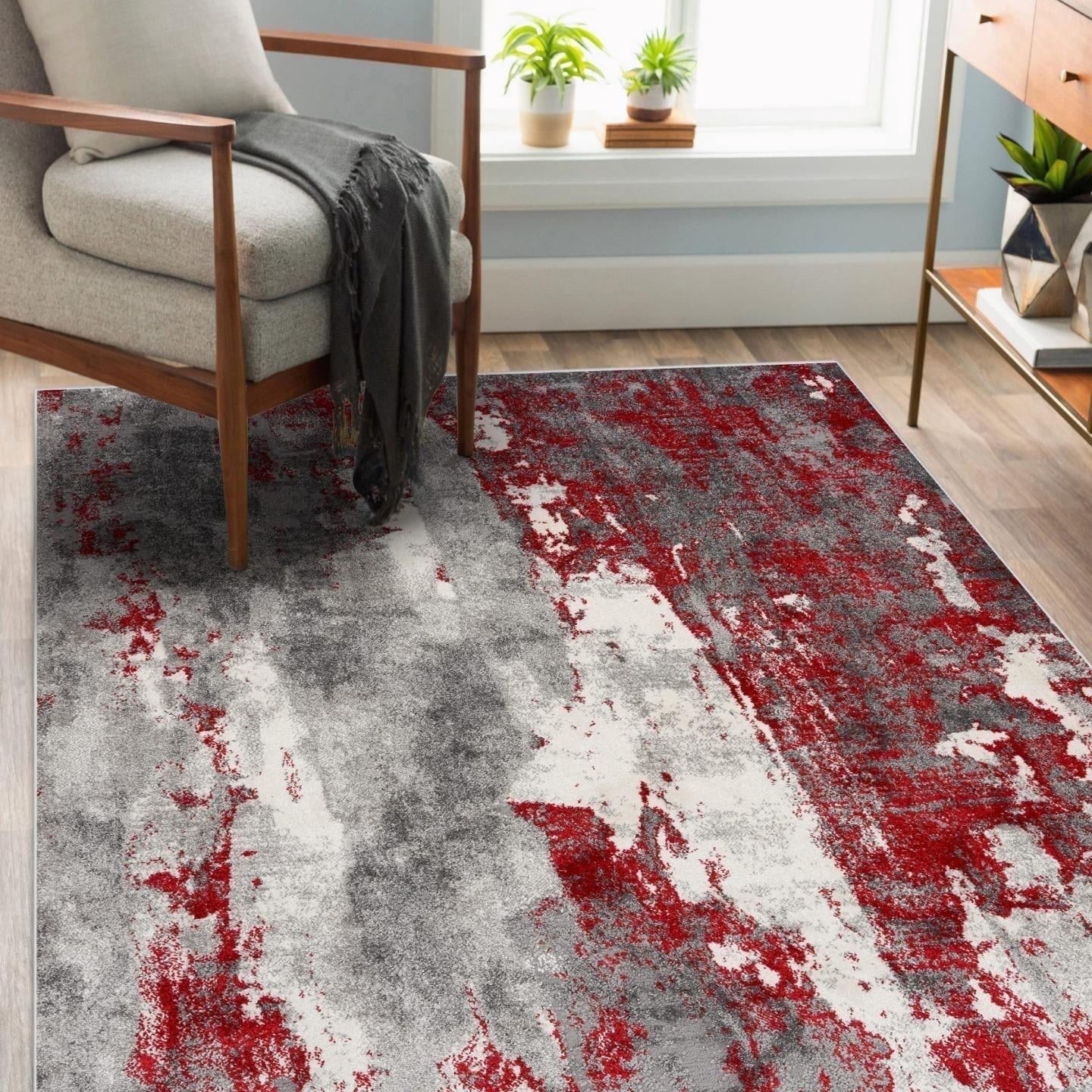 Luxe Weavers Modern Abstract Red Gray 9x12 Area Rug, Stain Resistant ...