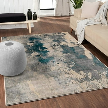 Luxe Weavers Modern Abstract Splatter Blue 8x10 Area Rug, Machine-Made Carpet
