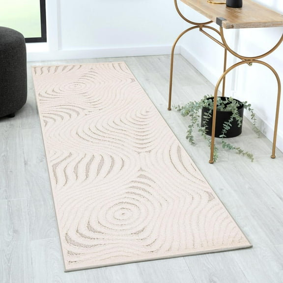 Luxe Weavers Modern Abstract Swirl Cream 2x8 Hallway Runner Rug