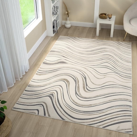 Luxe Weavers Modern Abstract Swirl Gray 5x7 Area Rug High Low Carpet