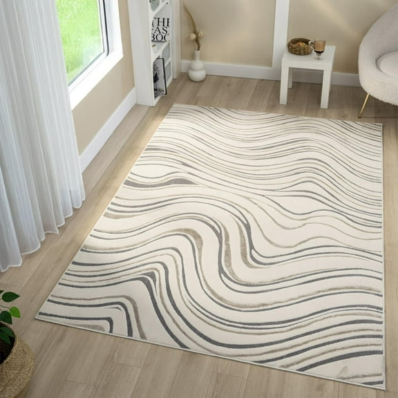 Luxe Weavers Modern Abstract Swirl Gray 6x9 Area Rug High Low Carpet