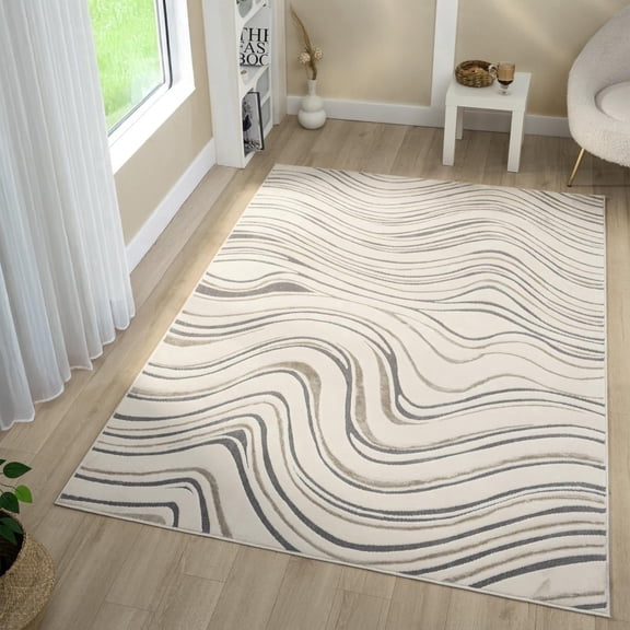 Luxe Weavers Modern Abstract Swirl Gray 8x10 Area Rug High Low Carpet