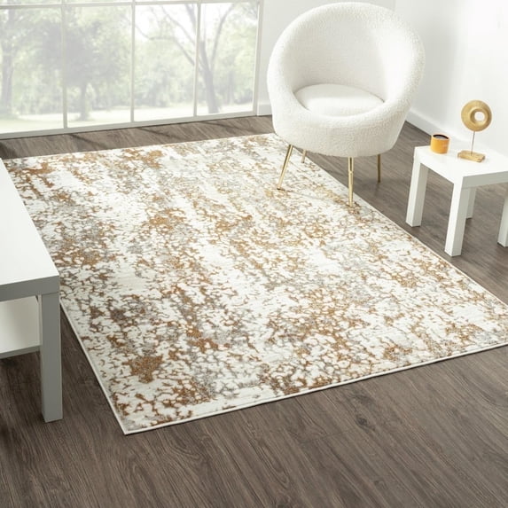 Luxe Weavers Modern Abstract Textured Gold 5x7 Area Rug, Plush Living Room Carpet