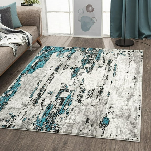 Luxe Weavers Modern Abstract Turquoise 5x7 Area Rug, Stain Resistant Contemporary Carpet