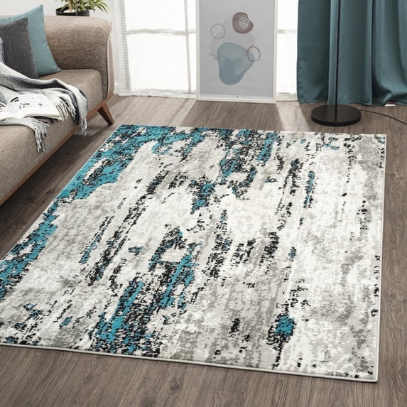 Luxe Weavers Modern Abstract Turquoise 8x10 Area Rug, Stain Resistant Contemporary Carpet