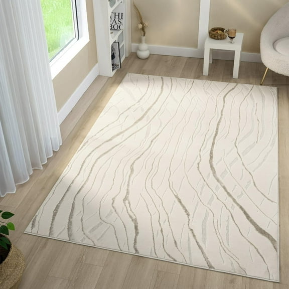 Luxe Weavers Modern Abstract Wave Cream 5x7 Area Rug High Low Carpet