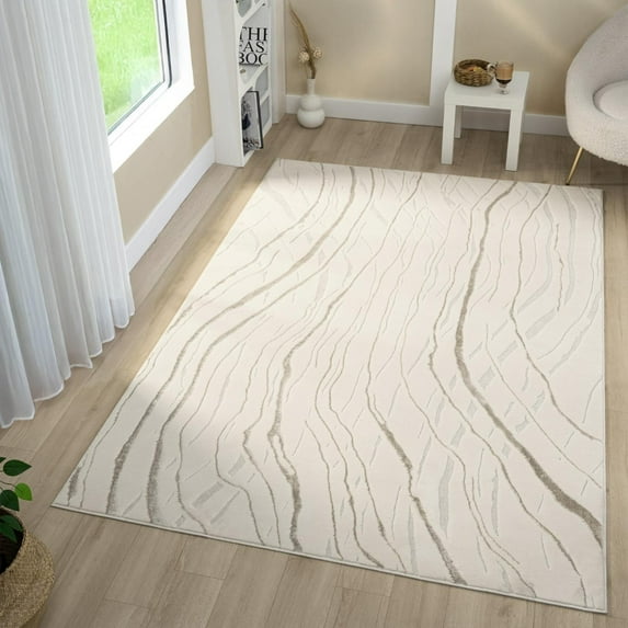Luxe Weavers Modern Abstract Wave Cream 6x9 Area Rug High Low Carpet