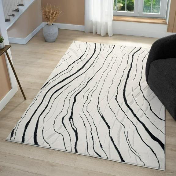 Luxe Weavers Modern Abstract Wave Gray 8x10 Area Rug High Low Carpet