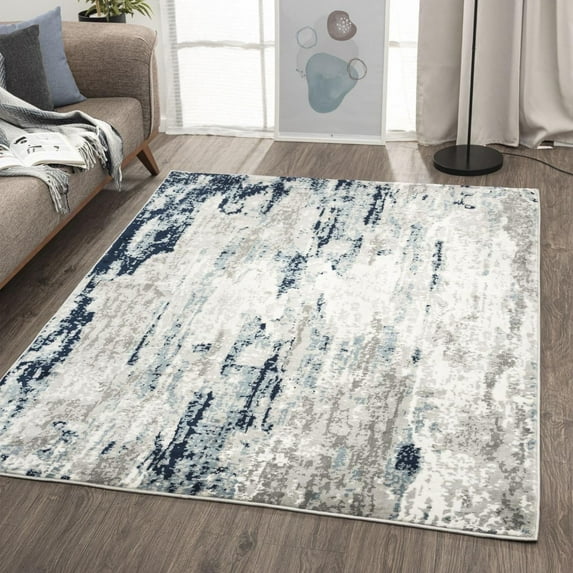 Luxe Weavers Modern Abstract White Blue 2x7 Area Rug, Stain Resistant Contemporary Carpet