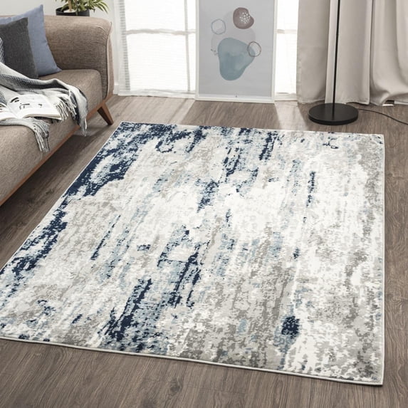 Luxe Weavers Modern Abstract White Blue 5x7 Area Rug, Stain Resistant Contemporary Carpet