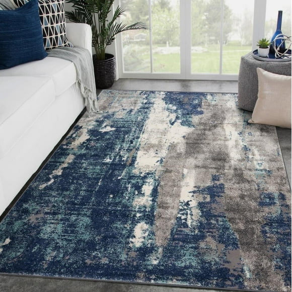Luxe Weavers Modern Area Rug Abstract Pattern - Dark Blue, Light Blue / 5 x 7