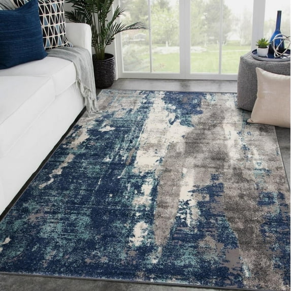 Luxe Weavers Modern Area Rug Abstract Pattern - Dark Blue, Light Blue / 9 x 12