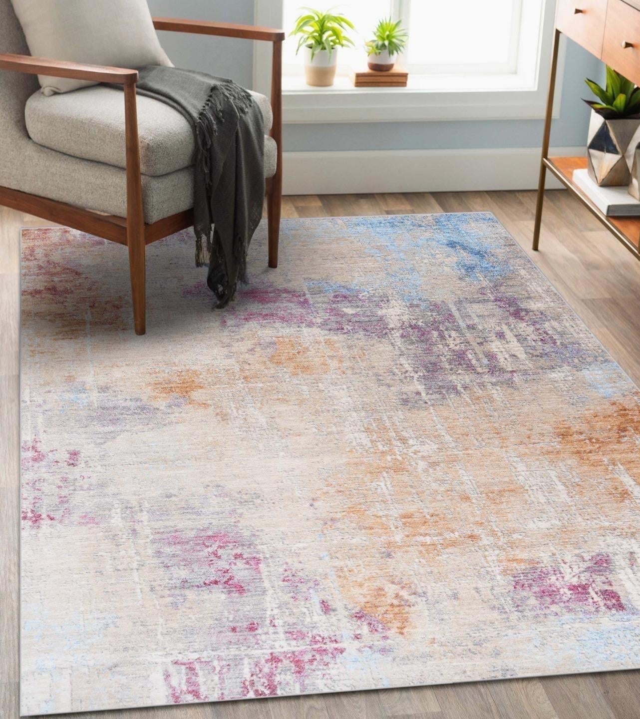 Multicolor Abstract Medium Pile Area Rug 5' x 7'