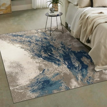 Luxe Weavers Modern Coastal Beige Blue 8x10 Area Rug, Machine-Woven Abstract Carpet