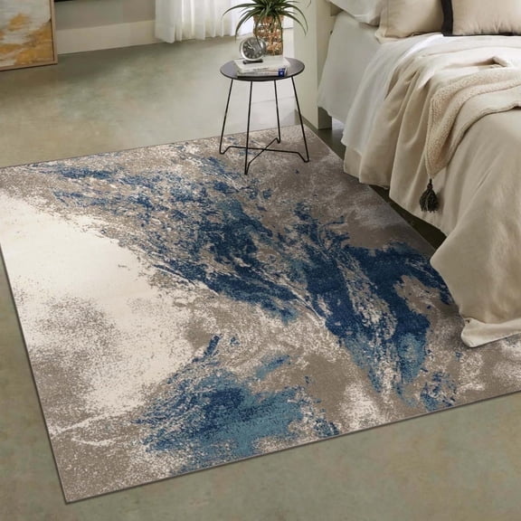 Luxe Weavers Modern Coastal Beige Blue 8x10 Area Rug, Machine-Woven Abstract Carpet
