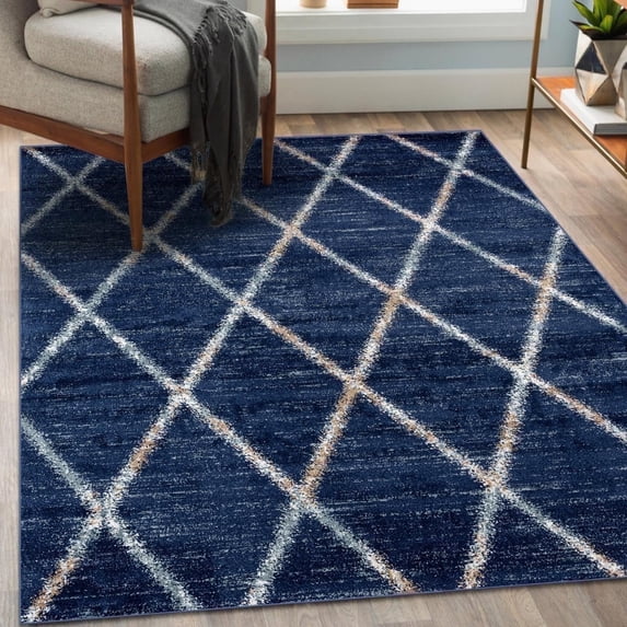 Luxe Weavers Modern Denim Trellis Abstract 8 x 10 Area Rug