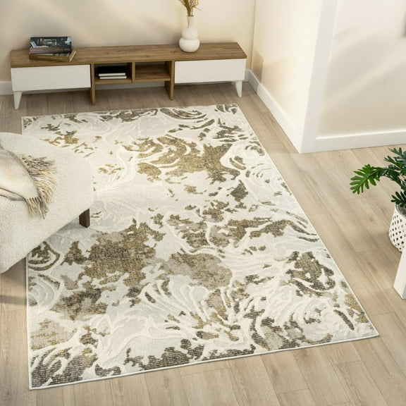 Luxe Weavers Modern Distressed Marble Beige 5x7 Area Rug Neutral Carpet
