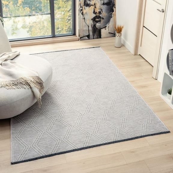 Luxe Weavers Modern Farmhouse Beige 8x10 Washable Area Rug, Anti-Slip Diamond Pattern Carpet