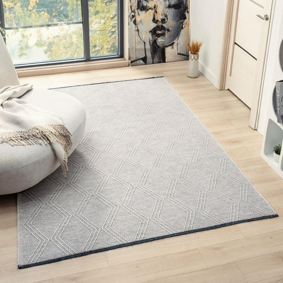 Luxe Weavers Modern Farmhouse Beige 9x12 Washable Area Rug, Anti-Slip Diamond Pattern Carpet