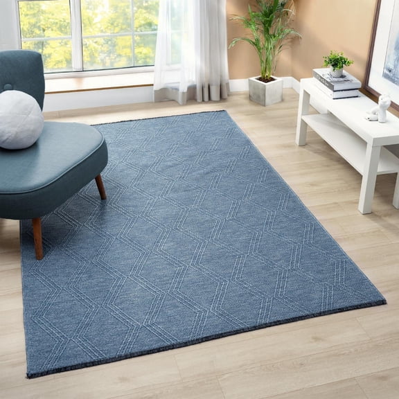 Luxe Weavers Modern Farmhouse Blue 5x7 Washable Area Rug, Anti-Slip Diamond Pattern Carpet