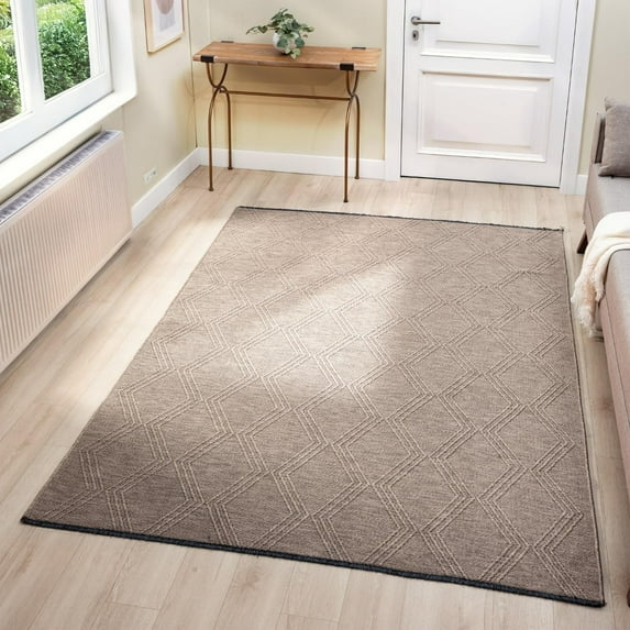 Luxe Weavers Modern Farmhouse Brown 5x7 Washable Area Rug, Anti-Slip Diamond Pattern Carpet