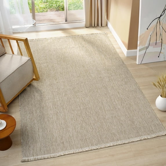Luxe Weavers Modern Farmhouse Brown 6x9 Area Rug Neutral Fringe Carpet