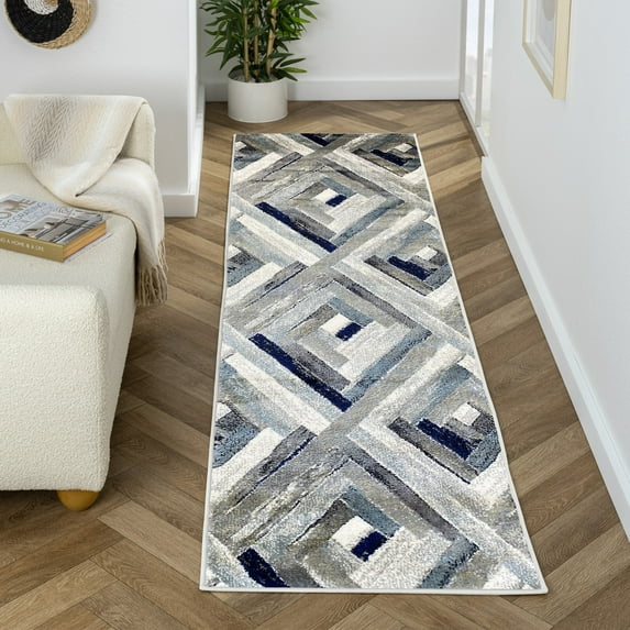 Luxe Weavers Modern Farmhouse Geometric Gray 2x7 Area Rug, Rustic Wood Carpet