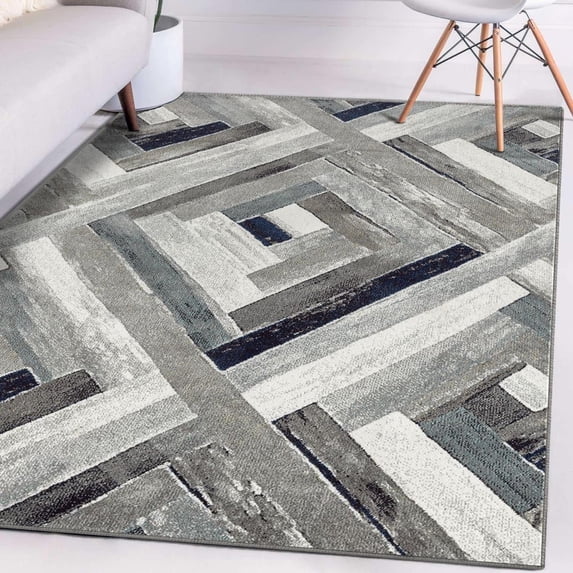 Luxe Weavers Modern Farmhouse Geometric Gray 4x5 Area Rug, Rustic Wood Carpet